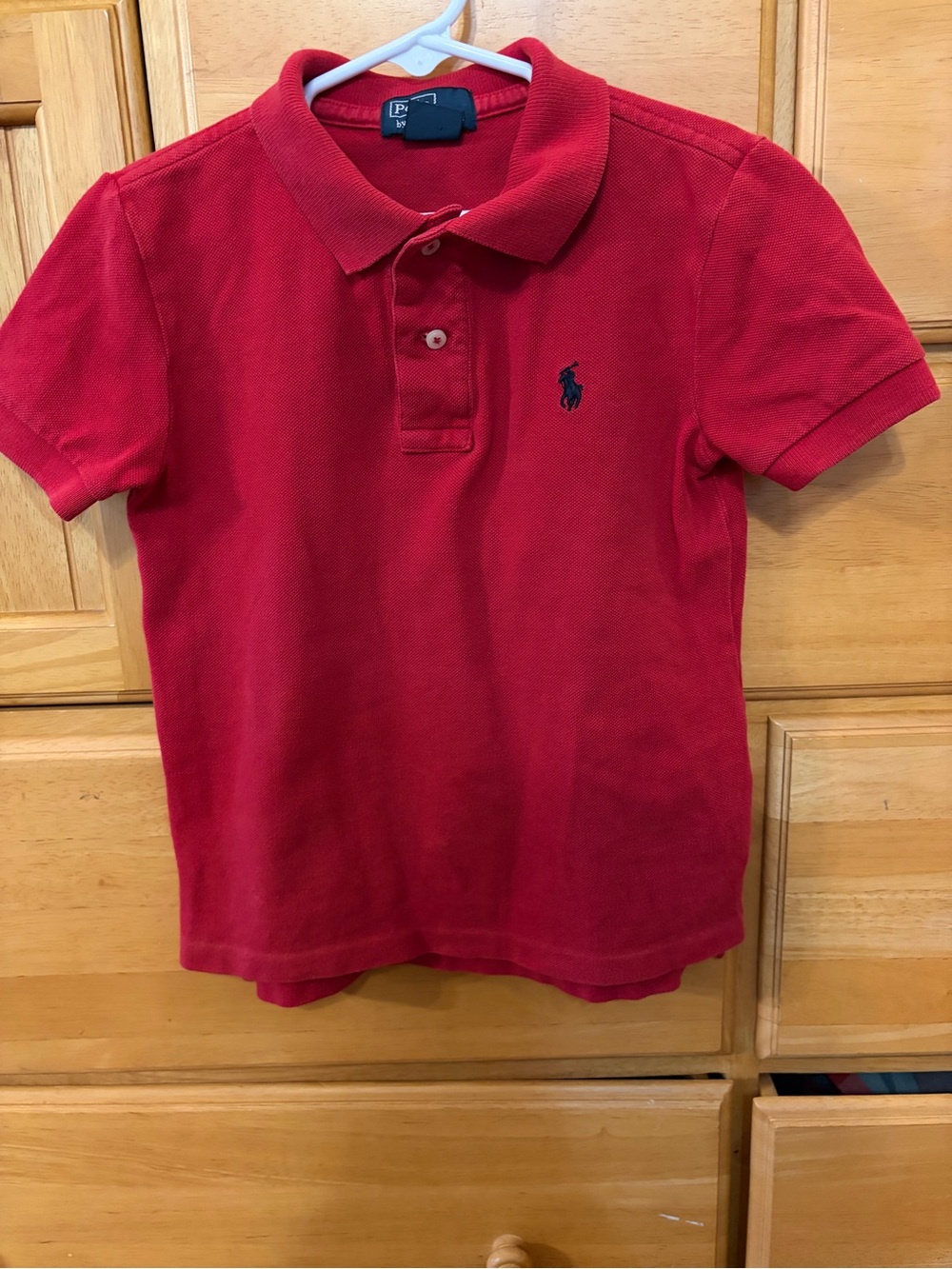 Polo Ralph Lauren Boy’s Red Pique Cotton Polo with Blue Pony Shirt Size 4/4T